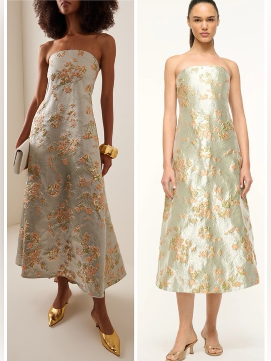 kennedy metallic brocade maxi dress Staud Kennedy Strapless Brocade Midi Dress In Metallic - 40% Off